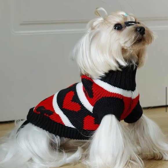 Other - 🥳 2 for $15 🥳 Red and Black Cable-Knitted Heart Club Spade Dog or Cat Sweater